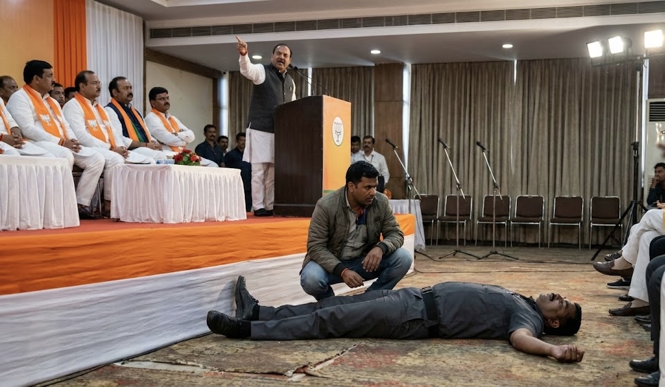 JP Nadda Speech Controversy Security Guard Faints